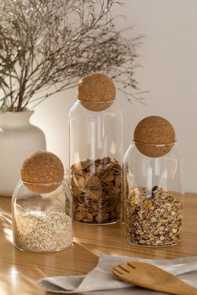 3 Glass Jars with Cork Ball Lid