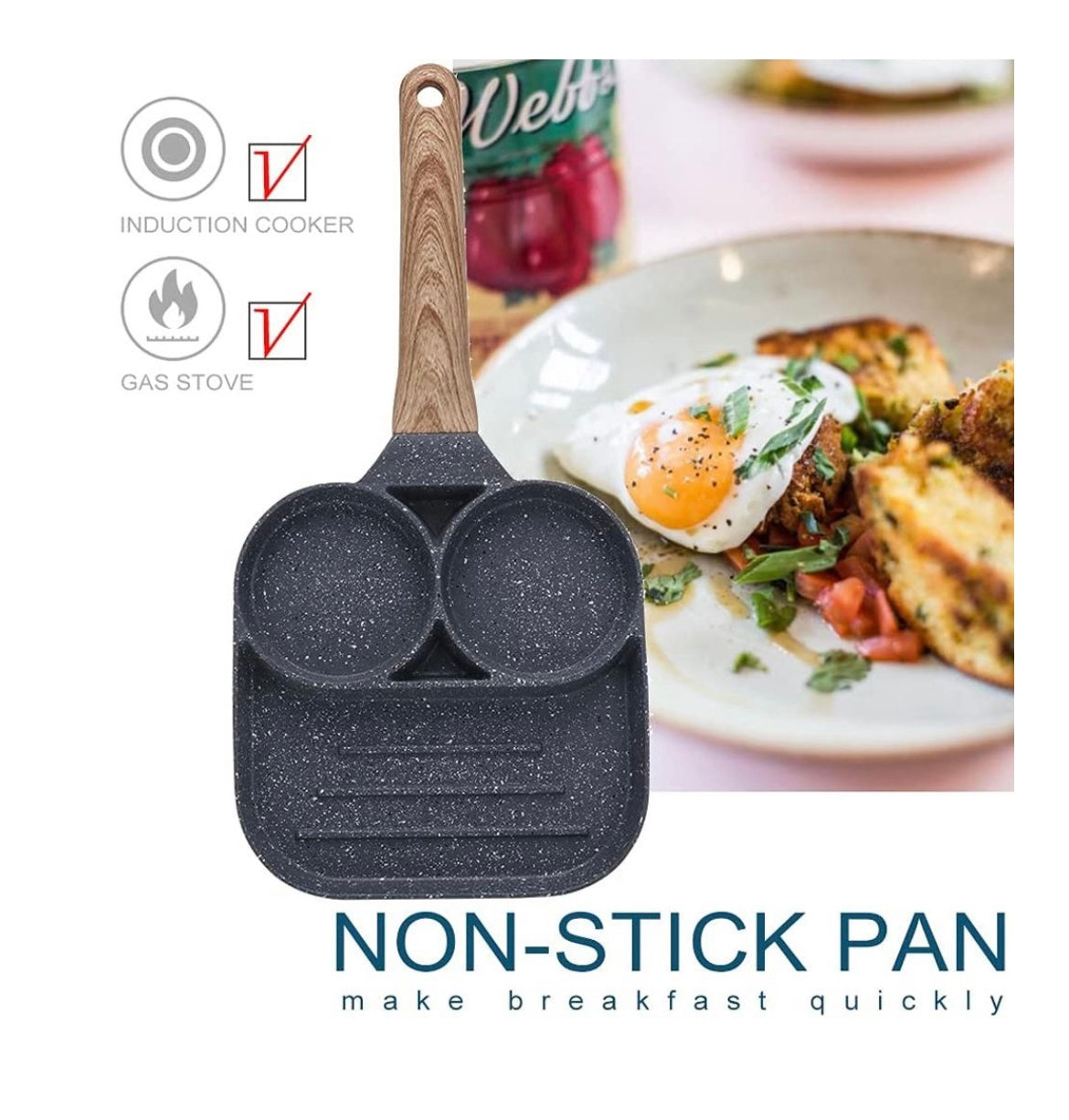 Non-Stick Grill-Frying Pan with 2 Holes