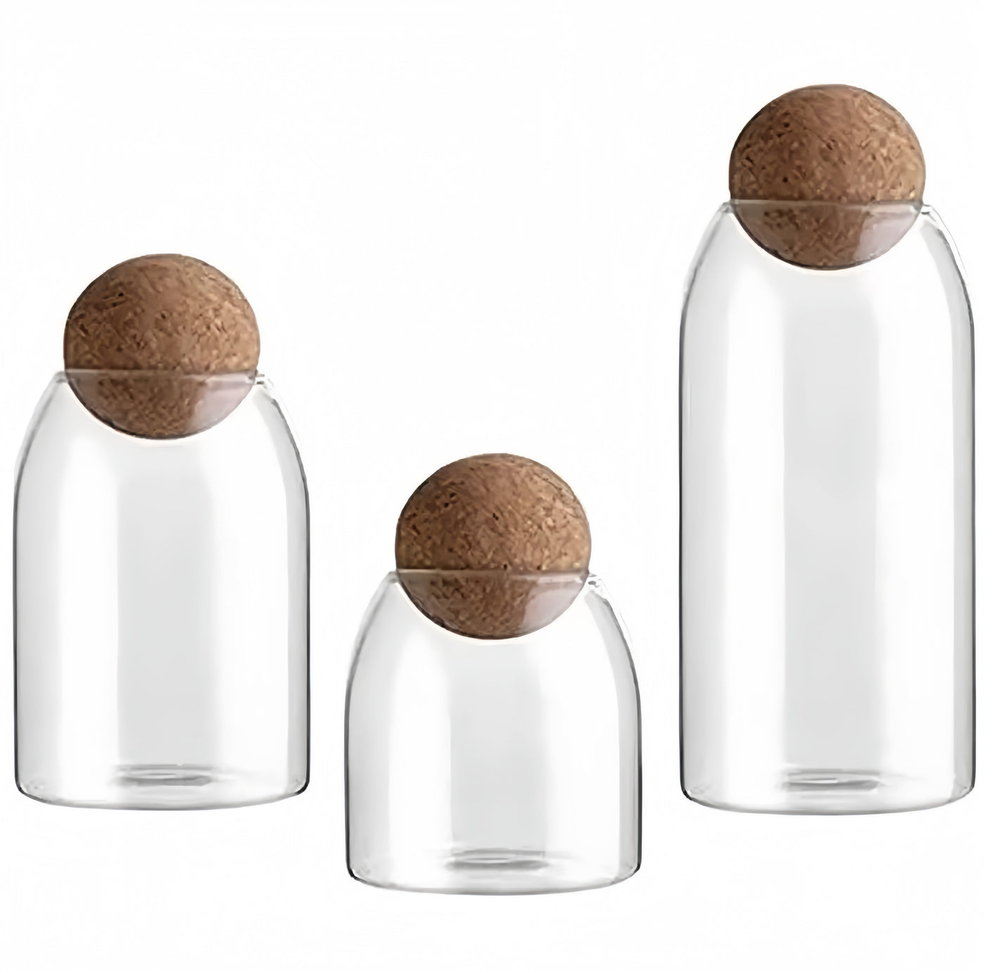 3 Glass Jars with Cork Ball Lid