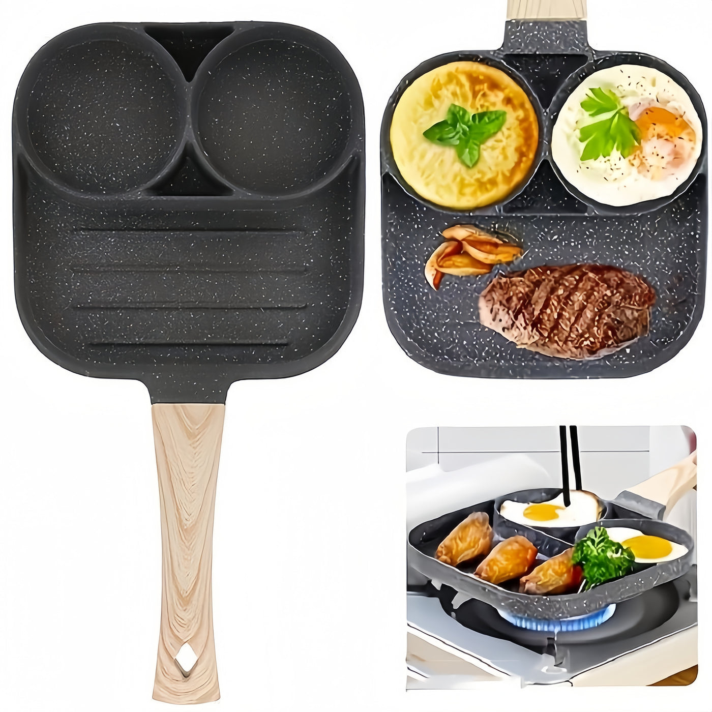 Non-Stick Grill-Frying Pan with 2 Holes