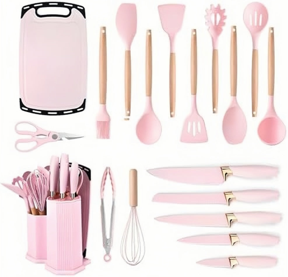 Pink 19 piece Silicon Utensil Set