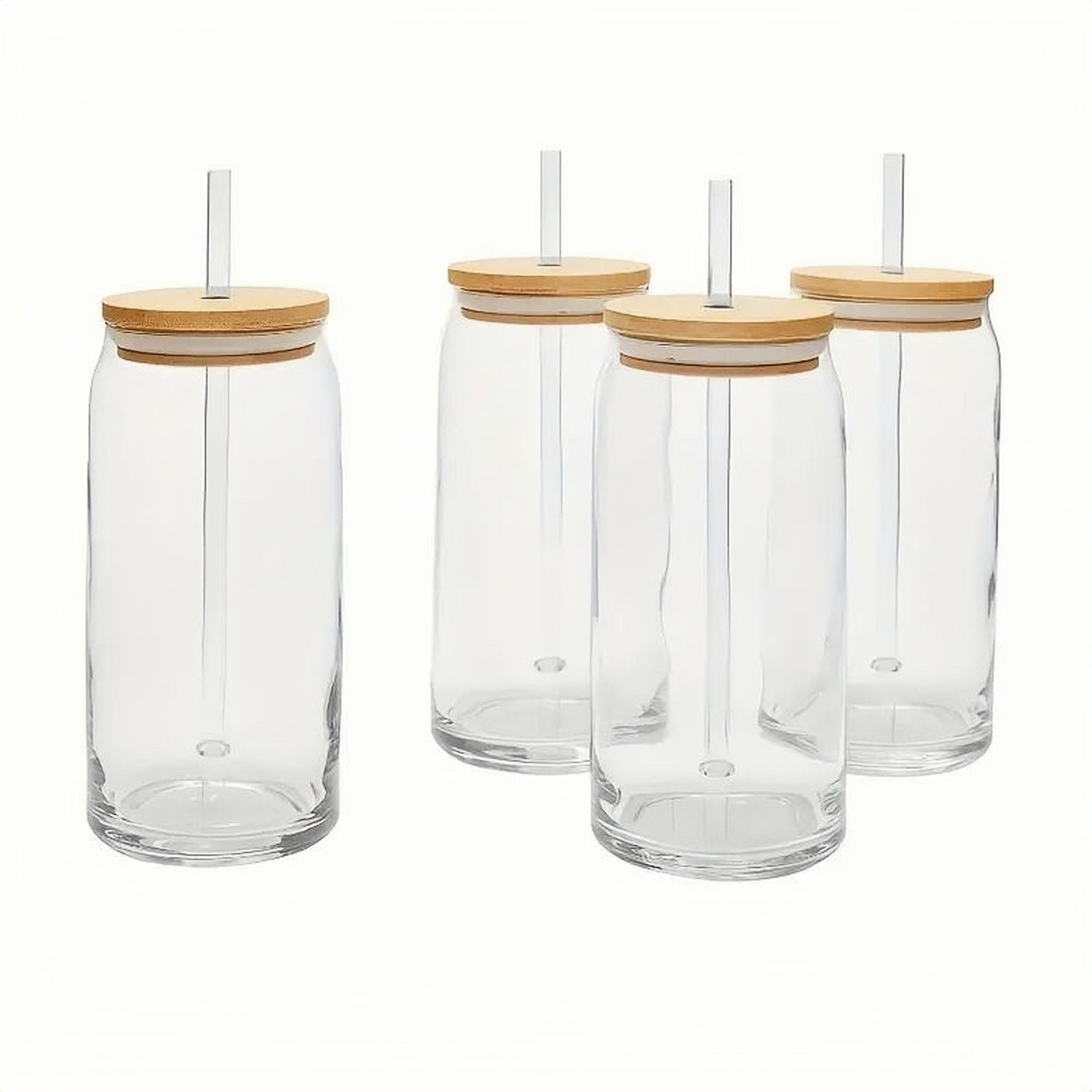 4 piece Glass with Bamboo lid & Glass Straw